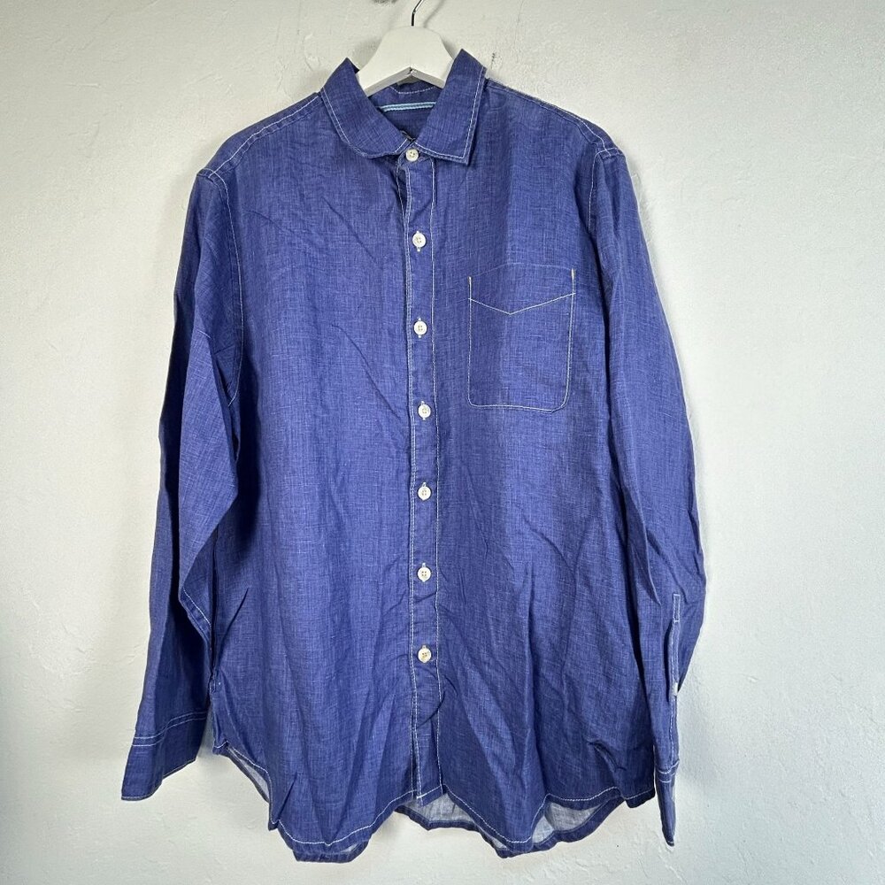 Tommy Bahama Mens Relax Blue Linen Button-Up Shirt Large Long Sleeve Casual NWOT